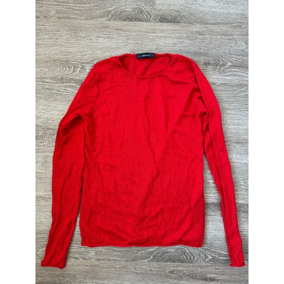 Zara Knits EUC Red Long Sleeve Crewneck Sweater Top Size S - Picture 2 of 4